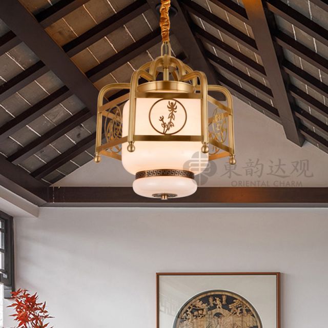 新中式古典单吊灯9139黑擦金玉石餐厅过