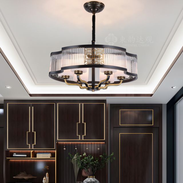 新中式全铜吊灯9289长餐桌轻奢现代黑色