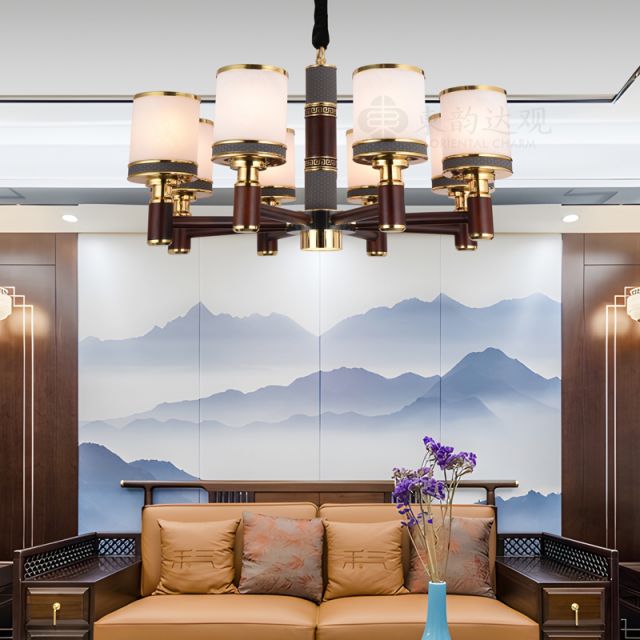 新中式全铜加木吊灯9530大气客厅餐厅别
