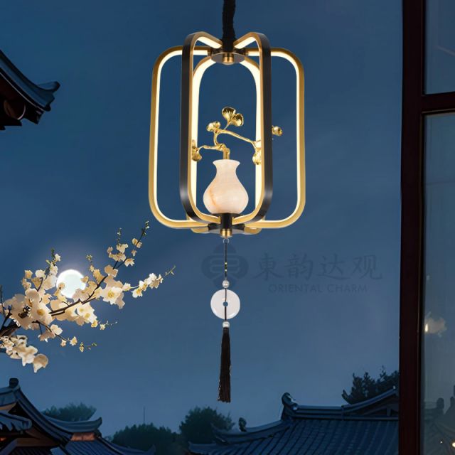 新中式全铜玉石吊灯9550餐厅过道玄关茶