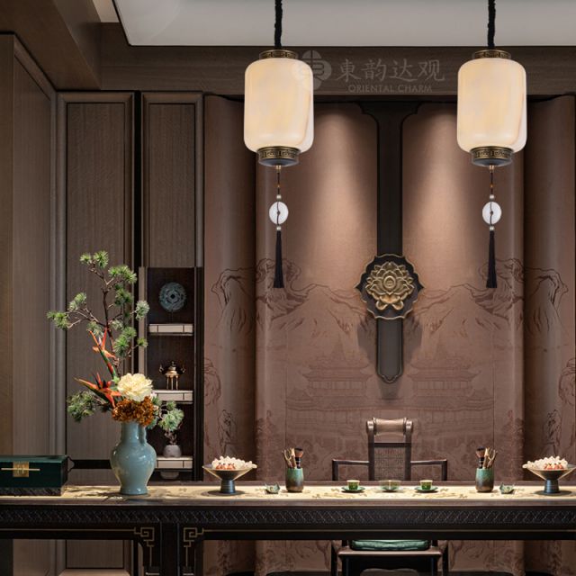 新中式全铜玉石吊灯9661餐厅吧台过道玄