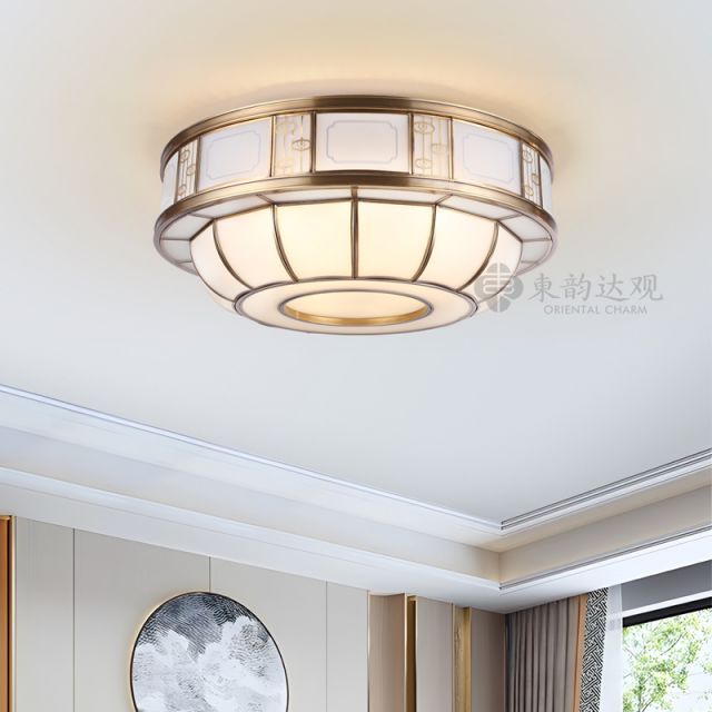 新中式全铜灯9007卧室圆形吸顶灯新古典