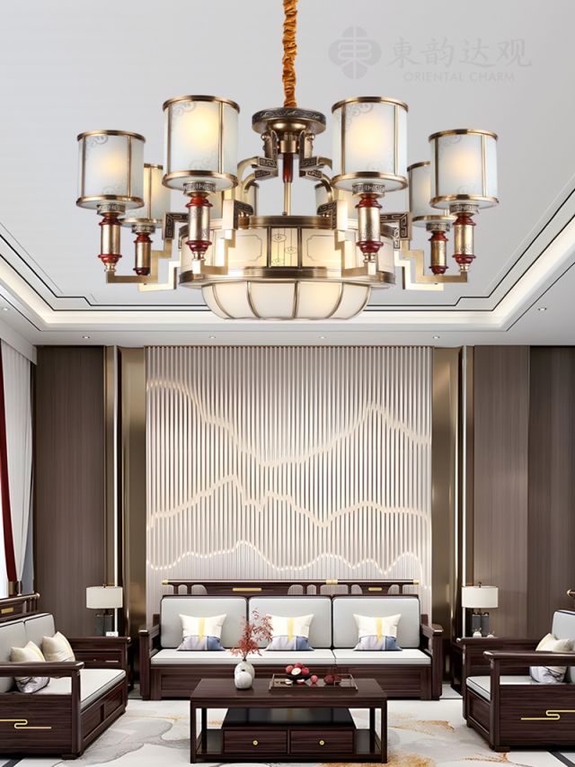 新中式全铜吊灯9007客厅餐厅原创意古典