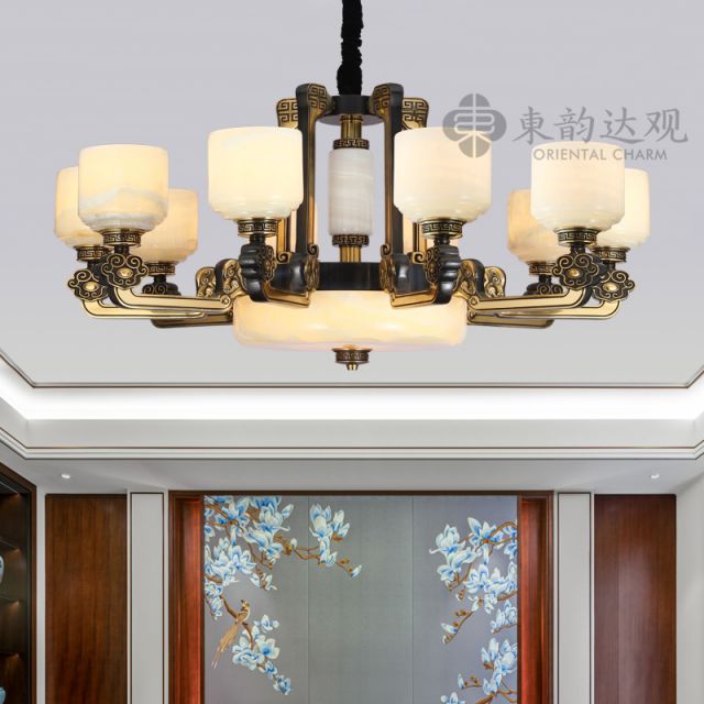 新中式全铜灯9531玉石吊灯客厅餐厅原创