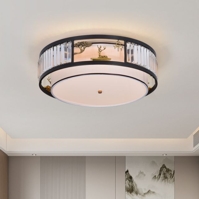 新中式全铜吸顶灯9283黑色圆形卧室玄关